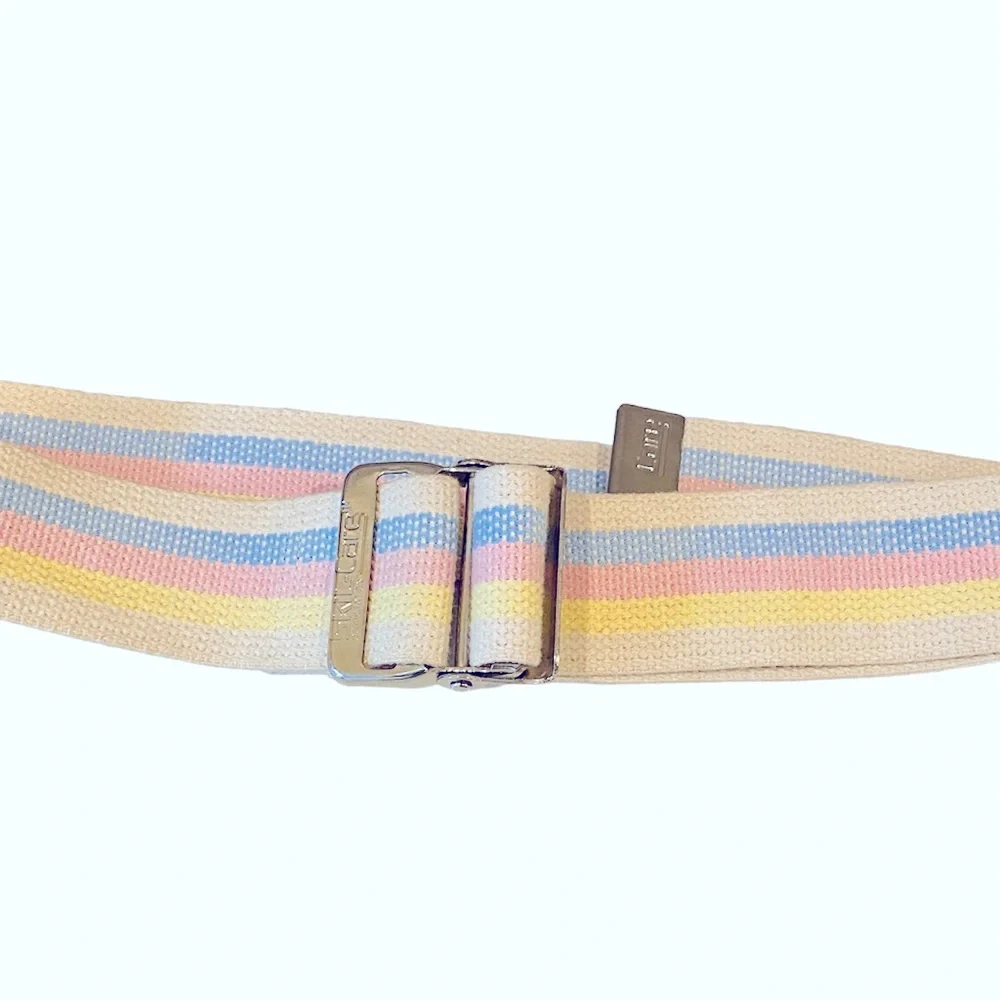 Skil Care Pastel Stripe Slide Gait Belt Metal Buckle Cream Pink Blue Yellow 56”